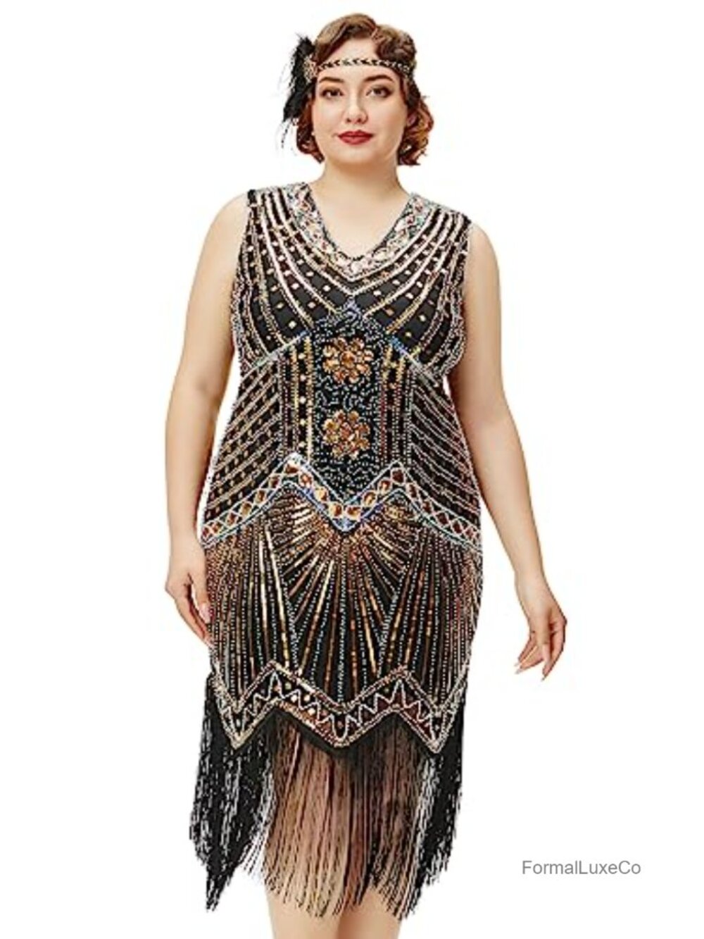 1920s Flapper Dress Plus Size Fringe Sequin Cocktail Costume